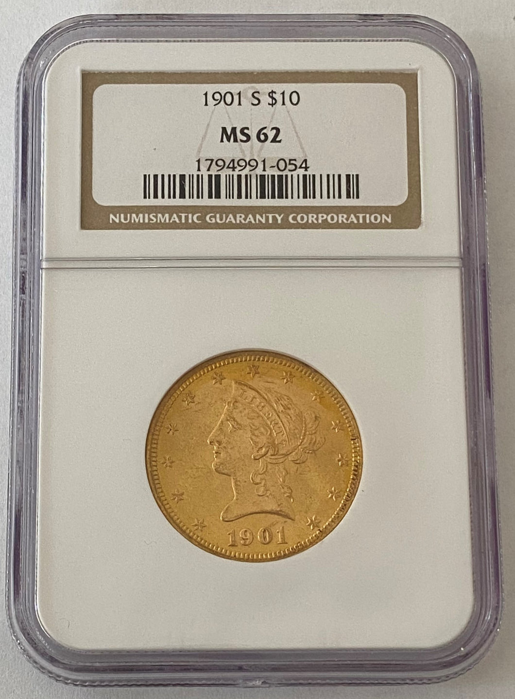 1901 S $10 Dollar Gold Liberty Head Eagle Pre 33 U.S Gold Coin NGC MS 62