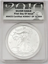 Load image into Gallery viewer, 2010 American Silver Eagle $1 ANACS MS 70 First Day Of Issue Label
