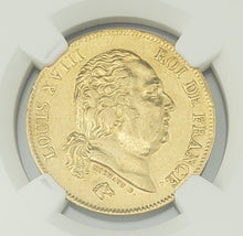 Load image into Gallery viewer, 1818 W France Gold 40 Francs Louis XVIII NGC AU 55 AGW .3734 Oz
