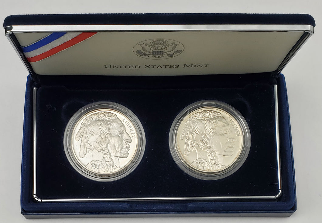 2001 P&D American Buffalo 2 Coin Commemorative Silver Dollar Set with OGP&COA