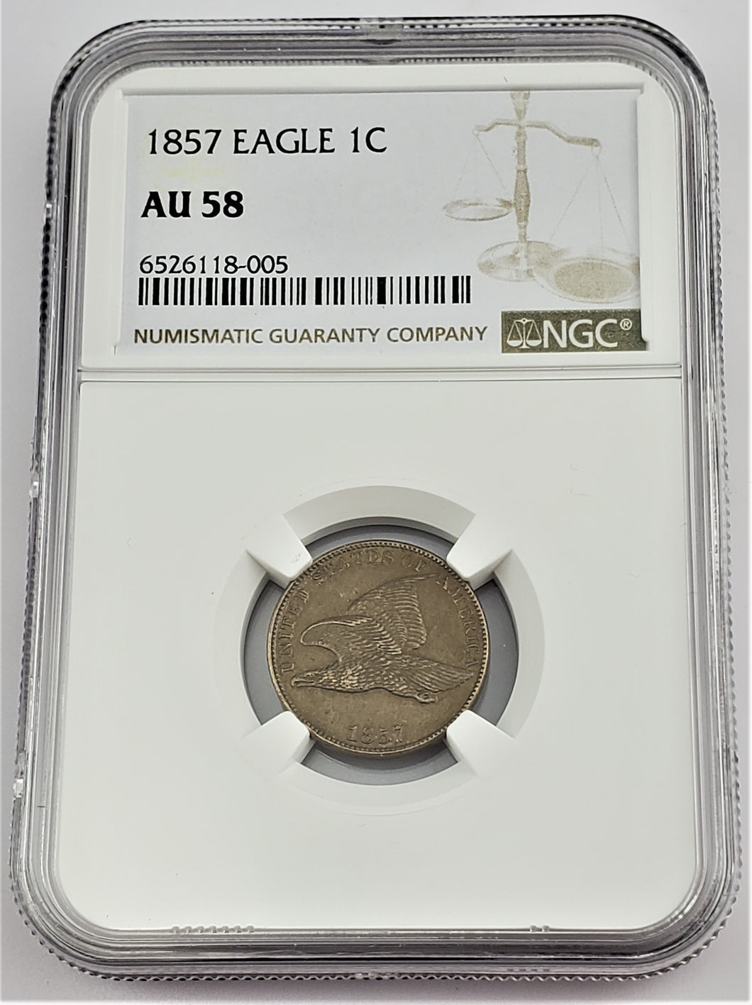 1857 P Flying Eagle 1c Cent / Penney NGC AU 58 U.S Coin