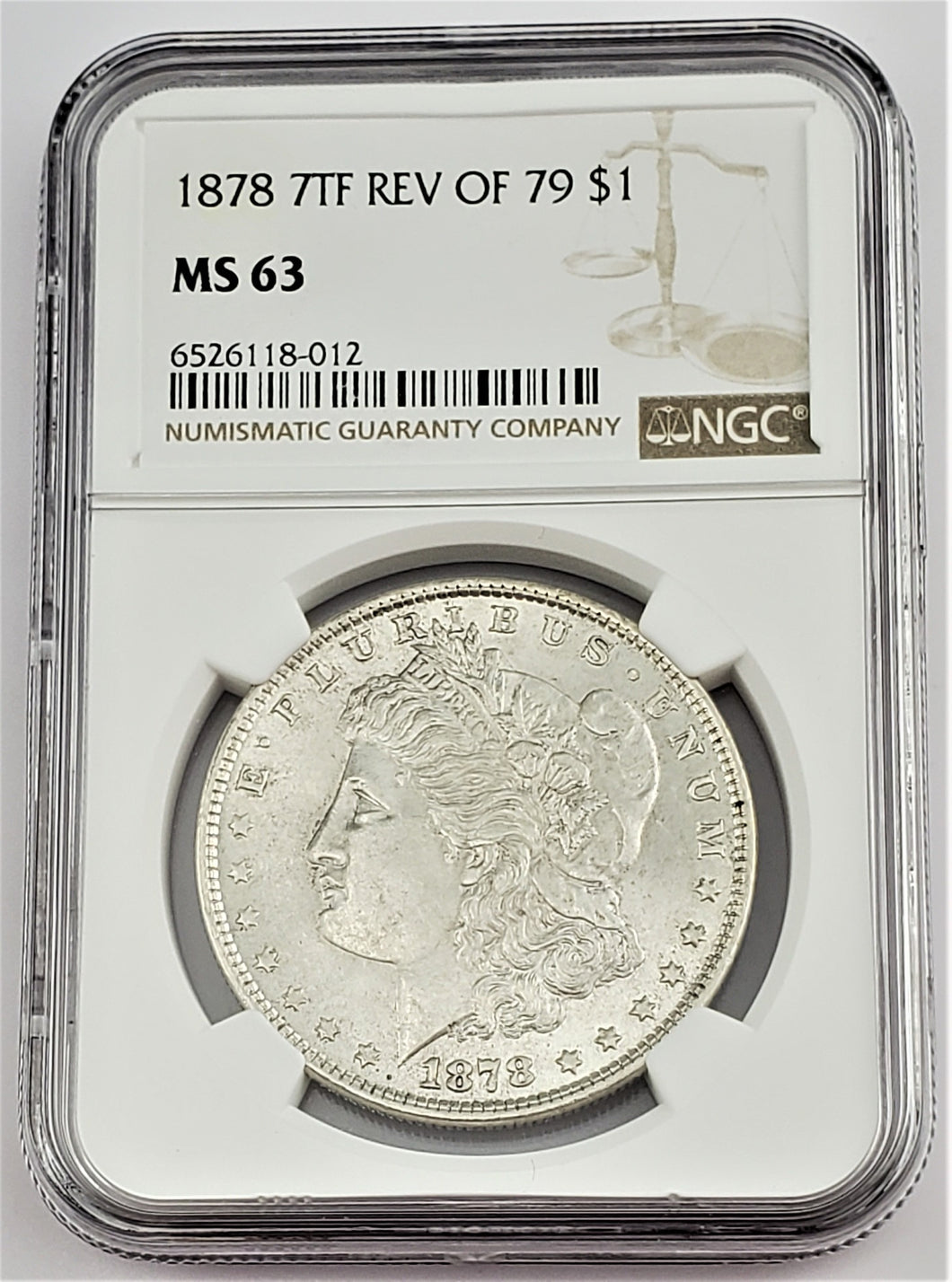 1878 P 7 Tail Feather Reverse of 79 Morgan Silver Dollar $1 NGC MS 63
