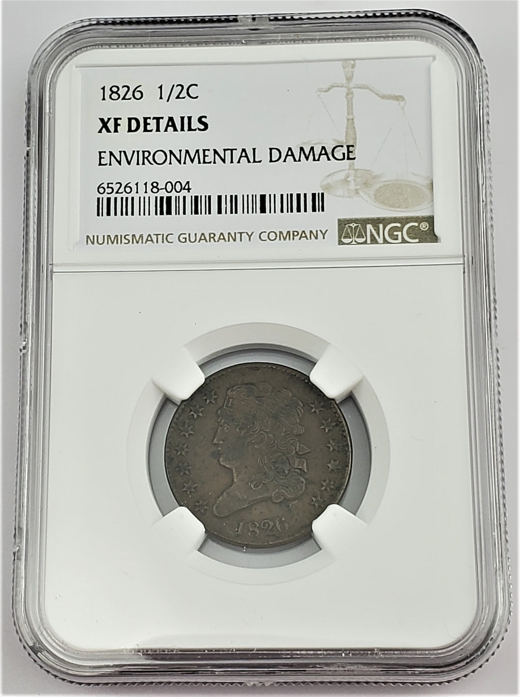1826 P Classic Head Half Cent 1/2c NGC XF Details Environmental Damage