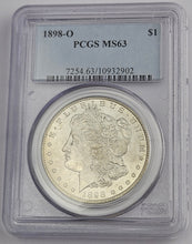 Load image into Gallery viewer, 1898 O New Orleans Mint Morgan Silver Dollar $1 PCGS MS 63
