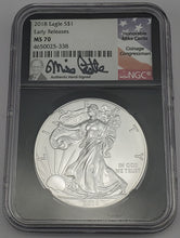 Load image into Gallery viewer, 2018 American Silver Eagle NGC MS 70 Early Releases Mike Castle Signed
