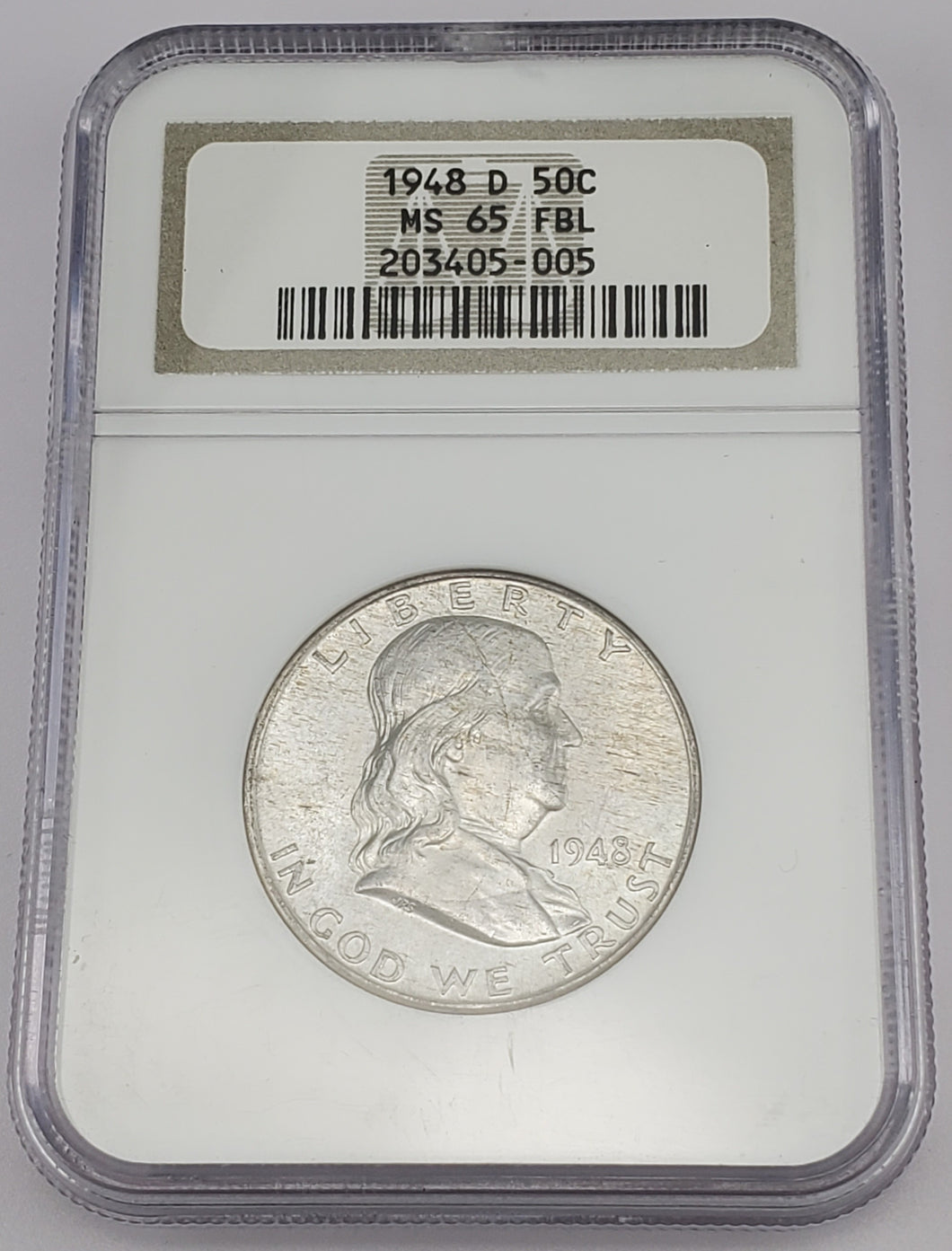 1948 D Franklin Half Dollar 50c NGC MS 65 FBL