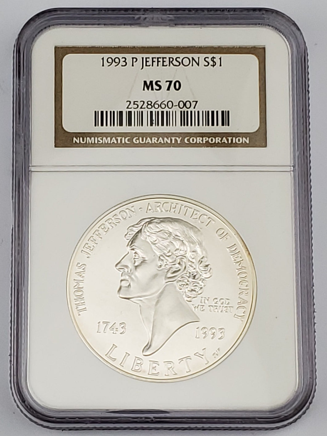 1993 P Jefferson Commemorative Silver Dollar $1 MS 70 NGC