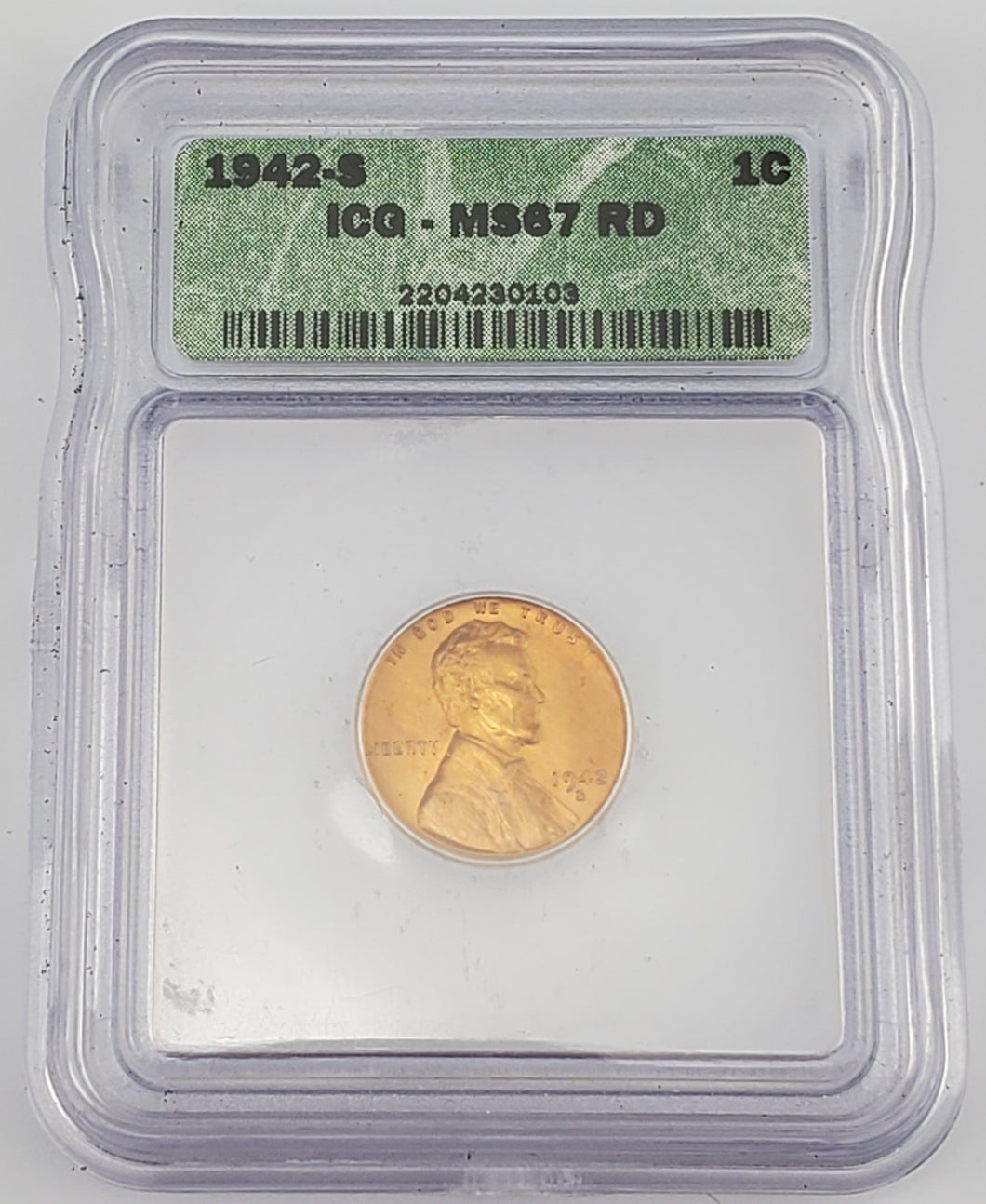 1942 S Lincoln Wheat Penny 1c ICG MS 67 RD