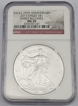 Load image into Gallery viewer, 2011 American Silver Eagle $1 25th Anniversary Early Releases NGC MS 70
