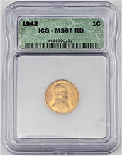 Load image into Gallery viewer, 1942 P Lincoln Wheat Penny / Cent 1c ICG MS 67 RD
