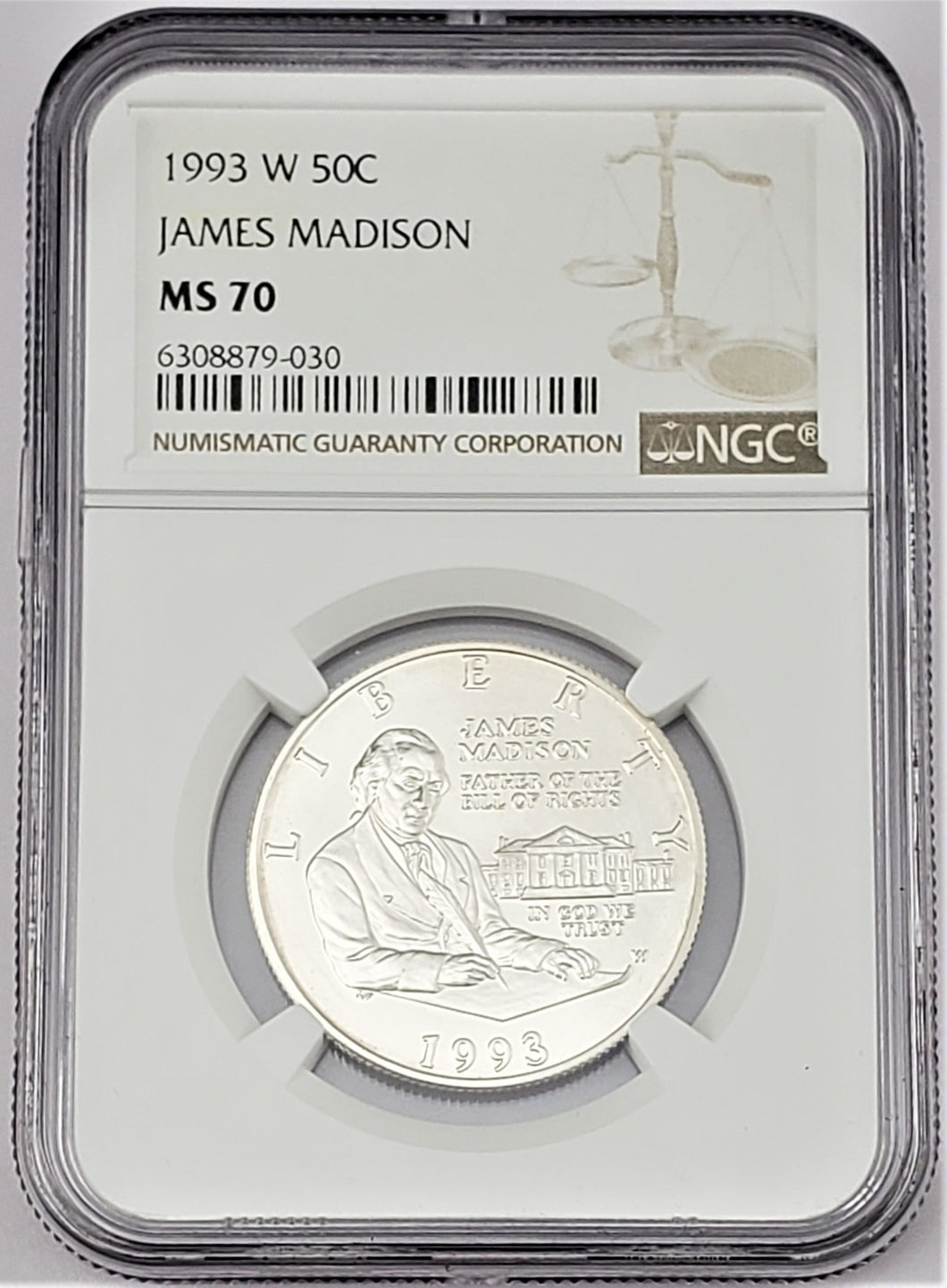 1993 W James Madison Commemorative Half Dollar 50c NGC MS 70