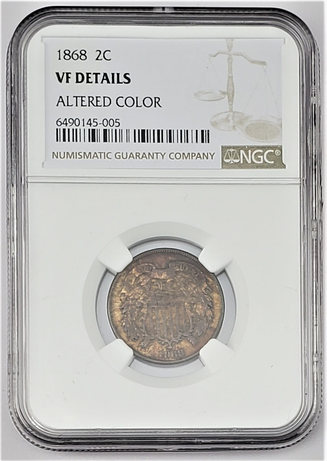 1868 Two Cent Piece 2c NGC VF Details Altered Color