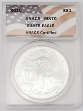 Load image into Gallery viewer, 2010 American Silver Eagle ASE $1 .999 Fine Silver Coin ANACS MS70
