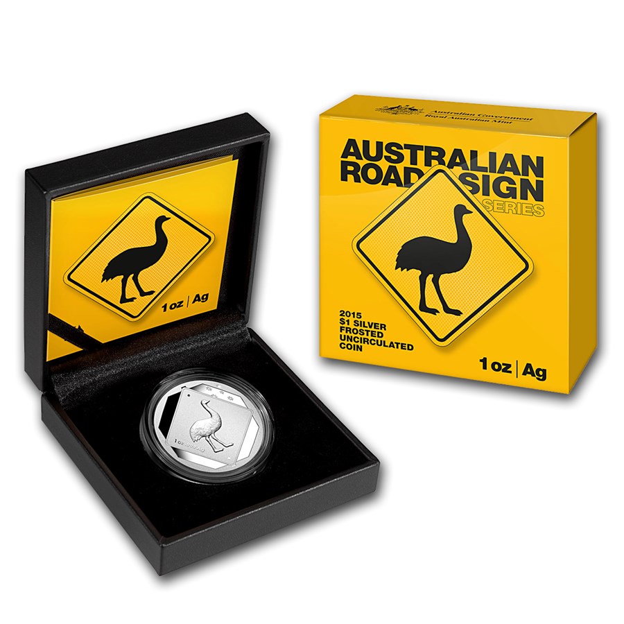 2015 Silver 1 oz $1 Australian Road Signs Emu Frosted Uncirculated Coin