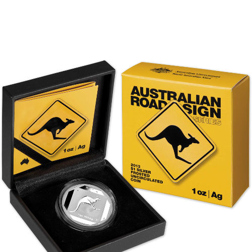 2013 Silver 1 oz $1 Australian Road Signs Kangaroo Frosted Uncirculated Coin